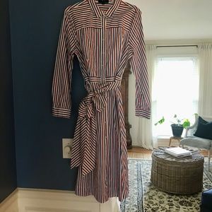 J Crew red white and blue striped shirt dress, size 16